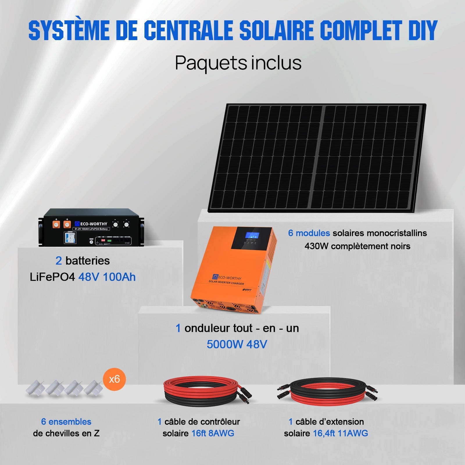 Eco-Worthy Kit solaire autoconsommation 2580W - 10,24kwh batterie - Onduleur 5000W - eco-worthy-fr