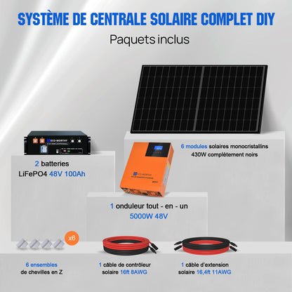 Eco-Worthy Kit solaire autoconsommation 2580W - 10,24kwh batterie - Onduleur 5000W - eco-worthy-fr