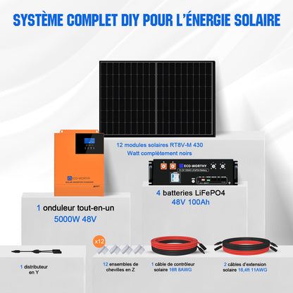 Eco-Worthy Kit solaire autoconsommation 5160W - 20,48kwh batterie - Onduleur 5000W - eco-worthy-fr