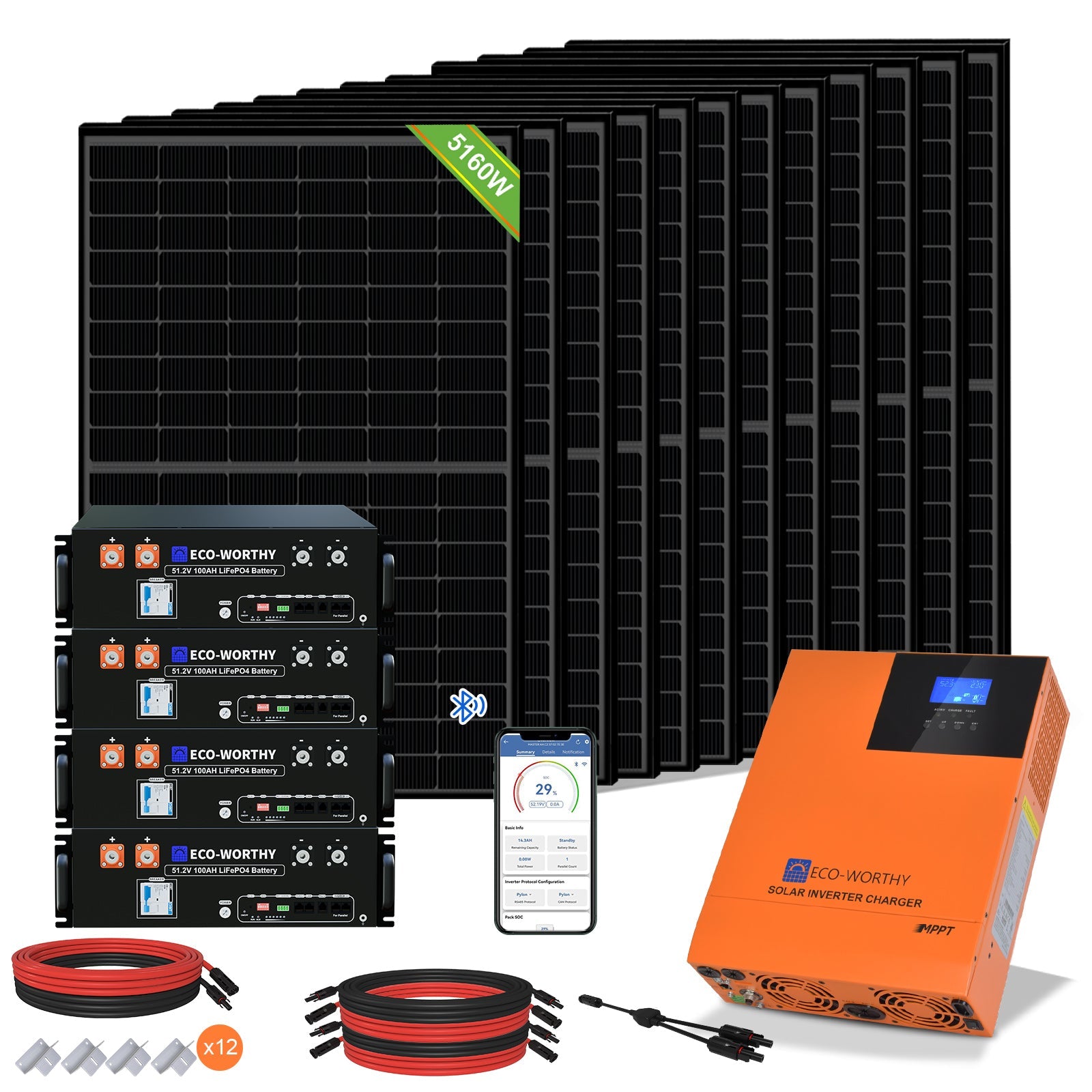 Eco-Worthy Kit solaire autoconsommation 5160W - 20,48kwh batterie - Onduleur 5000W - eco-worthy-fr