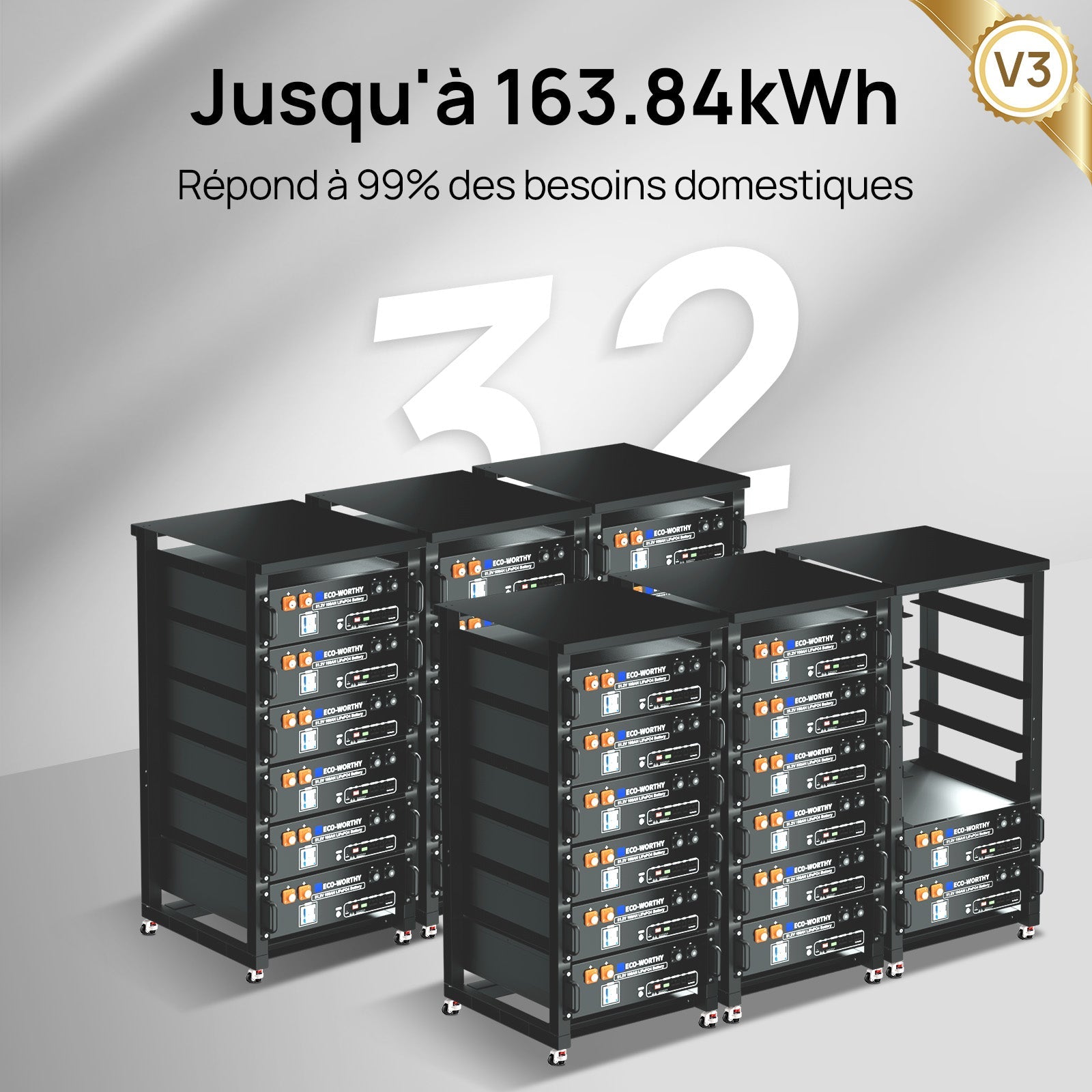 Eco-Worthy Kit Solaire Autonome 3kW avec Batterie LiFePO4 Rackable 5.12kwh - eco-worthy-fr