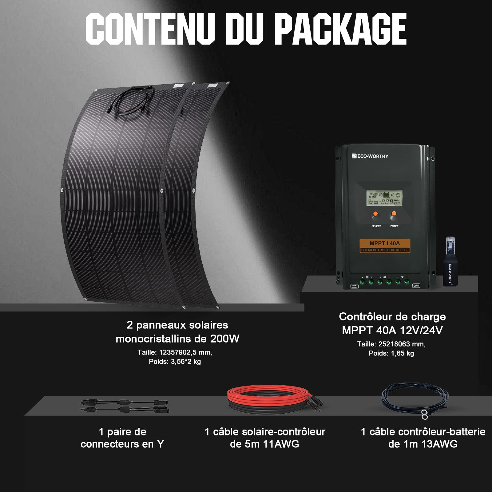 Eco-Worthy kit solaire hors réseau 400W 12V pour camping-car avec MPPT 40A - eco-worthy-fr