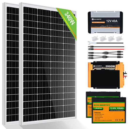 ECO-WORTHY 4kwh/jour Système de panneau solaire domestique hors réseau  Alimentation 1000W 24V: Panneau solaire