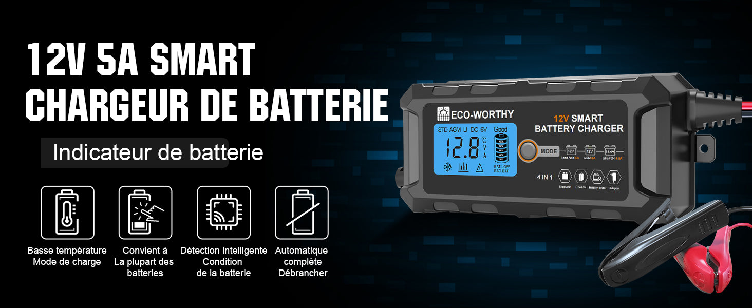 ECO-WORTHY Support de chargeur de batterie 10A 12V pour moto de voiture de  batterie au