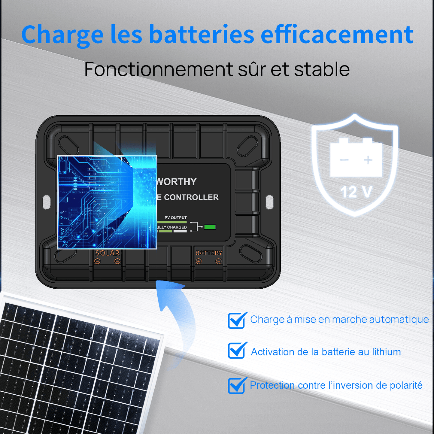 Kit de chargeur d'entretien pour panneau solaire monocristallin 25W 12V - eco-worthy-fr