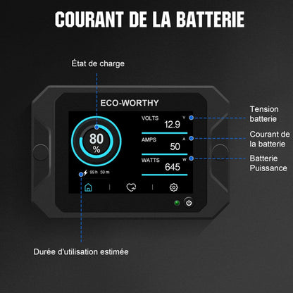 Moniteur de batterie à écran tactile 300A 3.5" avec capteur Hall pour batteries AGM et lithium (LiFePO4) - eco-worthy-fr