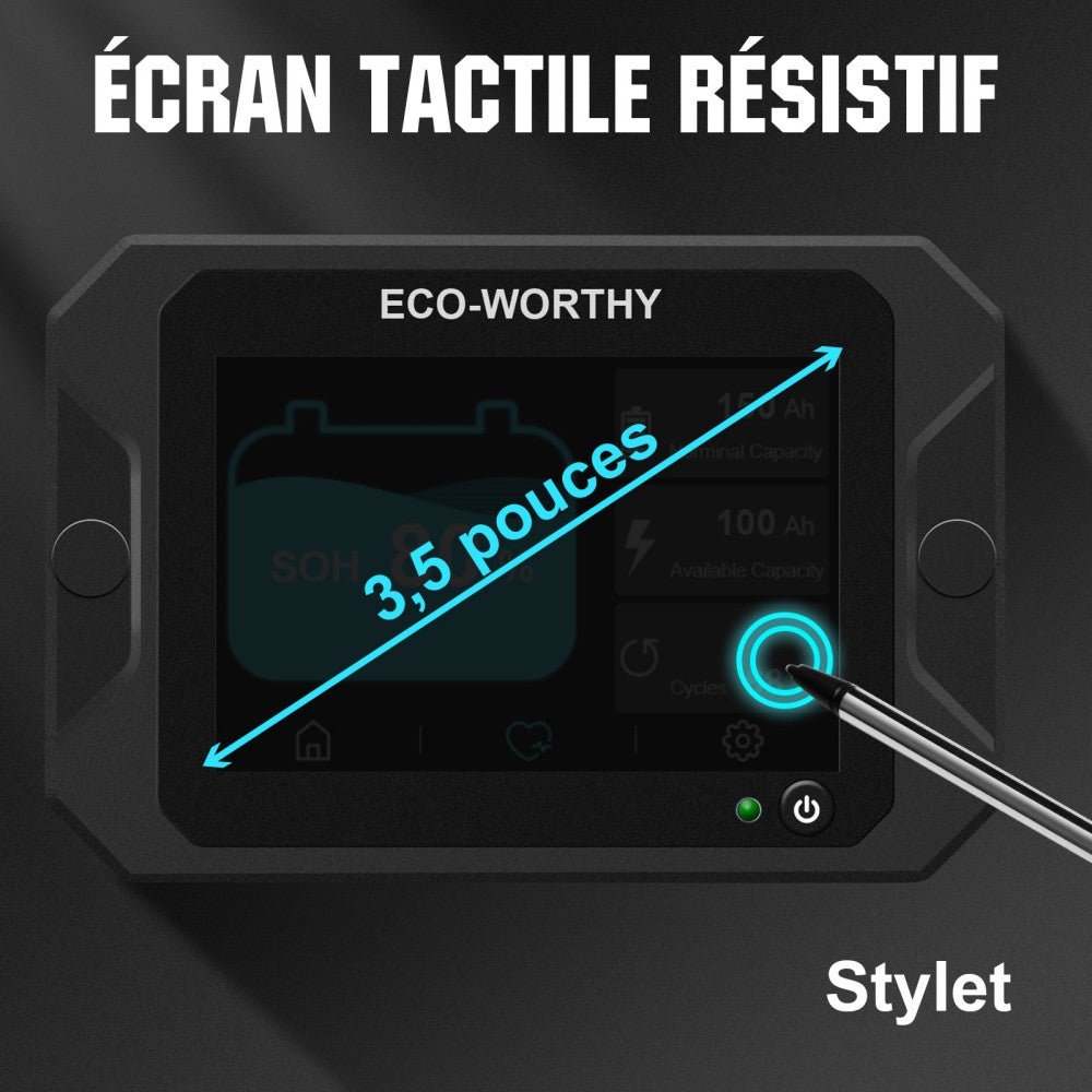 Moniteur de batterie à écran tactile 300A 3.5" avec capteur Hall pour batteries AGM et lithium (LiFePO4) - eco-worthy-fr