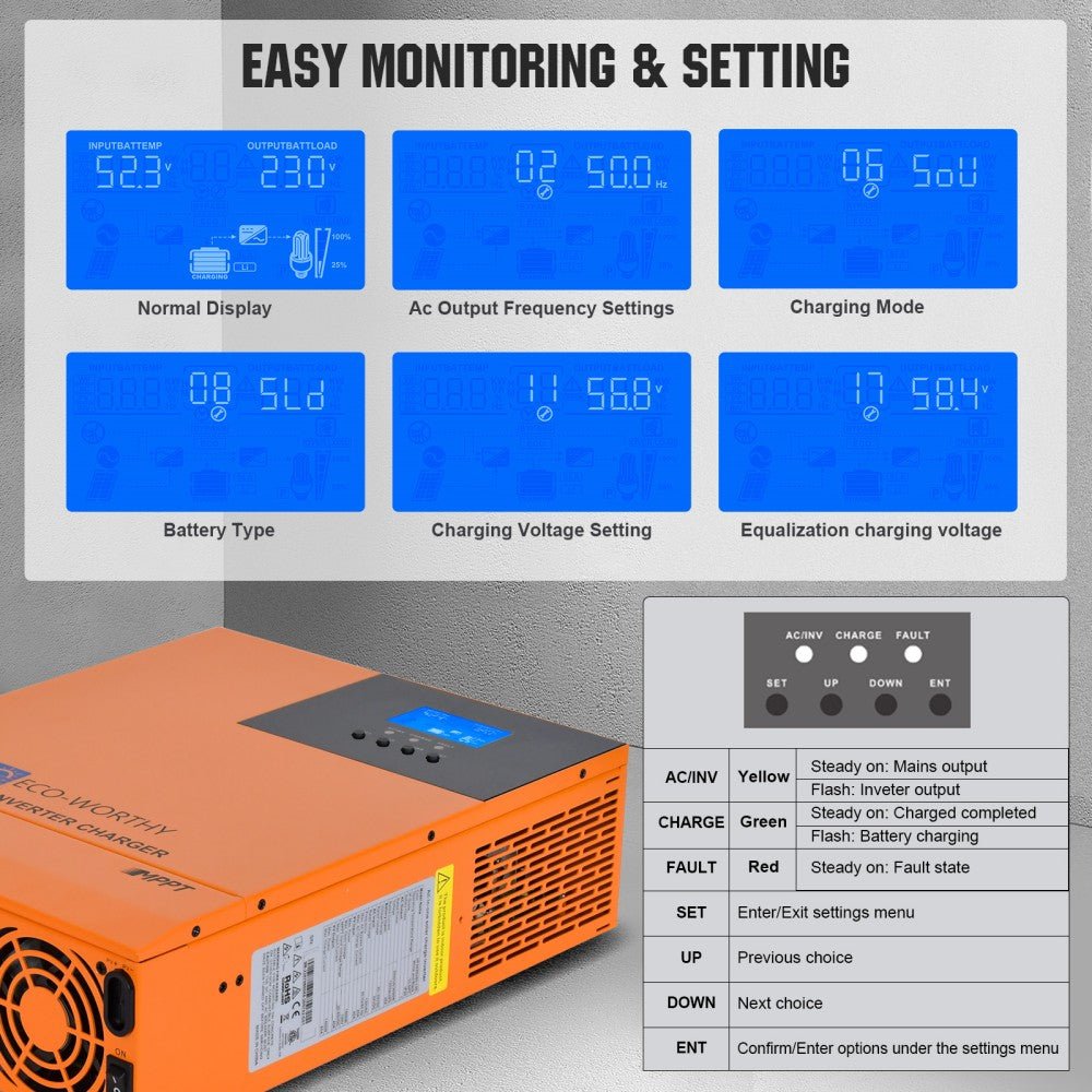 Onduleur tout-en-un onduleur à onde sinusoïdale pure 5000VA 48V et contrôleur 80A pour système hors réseau - eco-worthy-fr