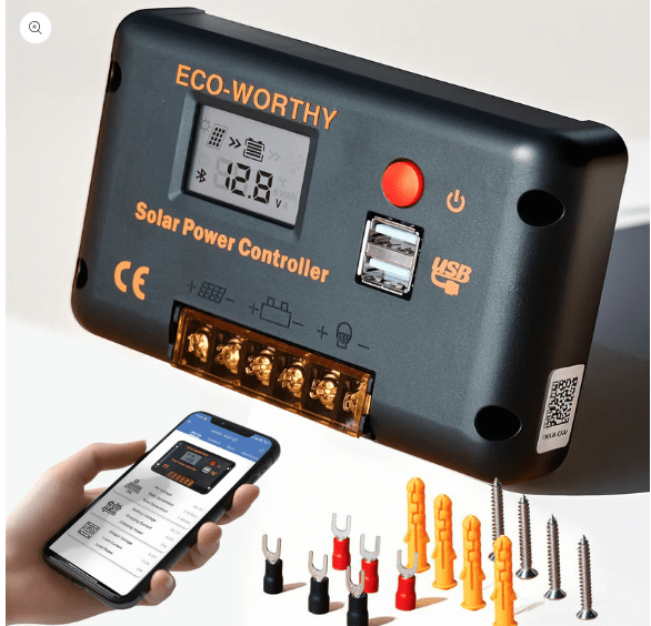 Régulateur de charge solaire avec écran LCD et Bluetooth PWM 30 A, commutation automatique 12 V/24 V - eco-worthy-fr
