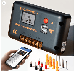 Régulateur de charge solaire avec écran LCD et Bluetooth PWM 30 A, commutation automatique 12 V/24 V