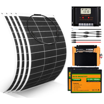 130W 260W 390W 520W 12V 1/2/3/4-panneau Solaire Autonome avec Batterie au Lithium