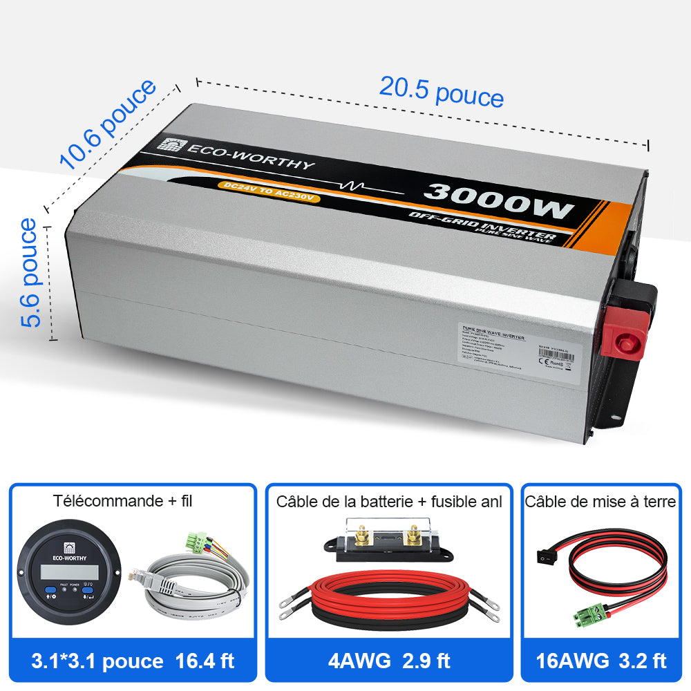 1000W 24V (6x170W) MPPT Kit Solaire Autonome avec Onduleur 3kW+2.4kWh  Lithium