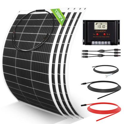 130W 260W 390W 520W 12V 1/2/3/4-panneau Solaire Autonome avec Panneau Mono Flexible 130W