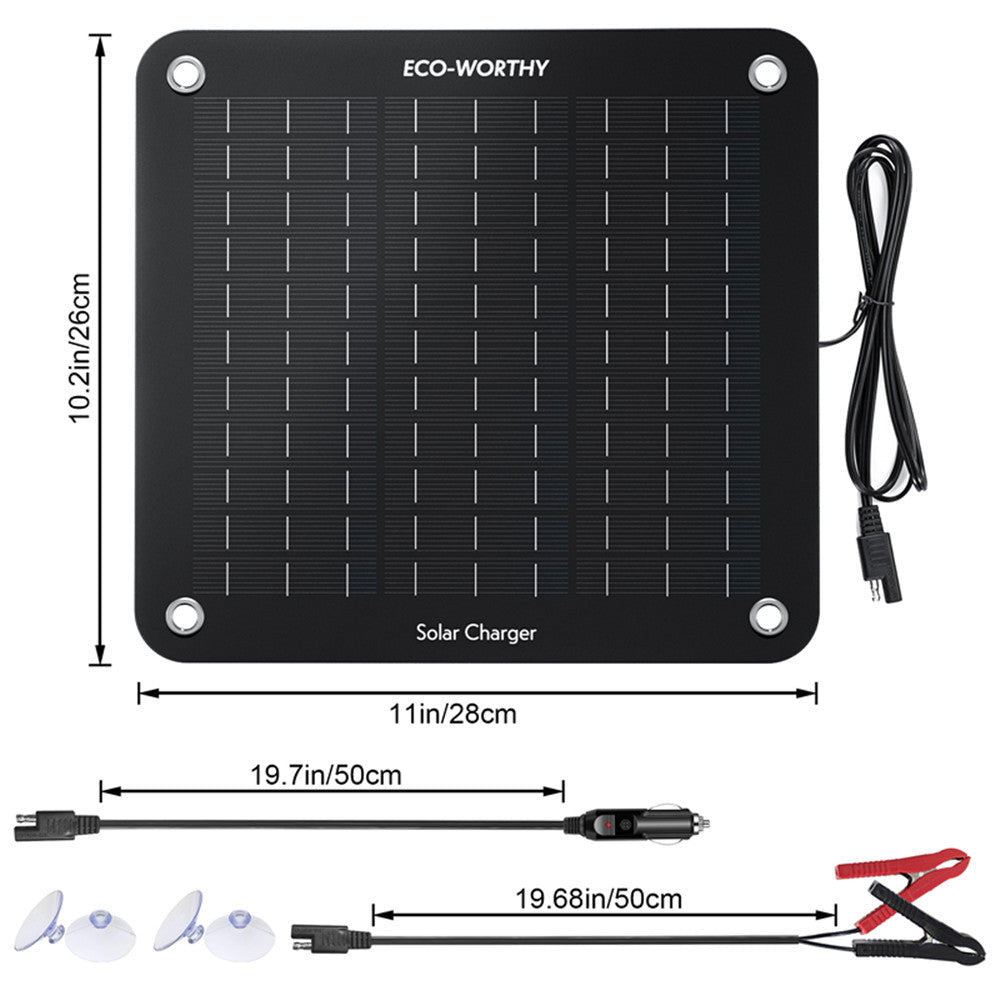 Chargeur solaire portable 10W pour batteries 12V en voiture et en bateau - eco-worthy-fr