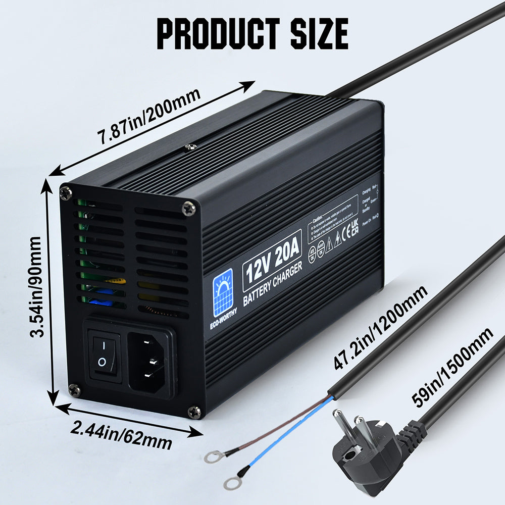 Chargeur de batterie intelligent 20A 12V pour batteries au lithium (LiFePO4)