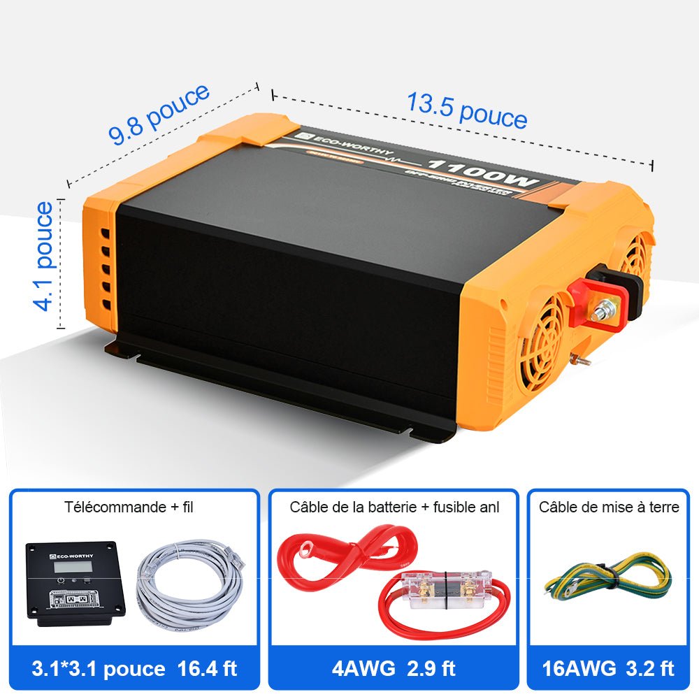 Onduleur pour site isolé du réseau pur sinus 1100VA 12V à 230V - eco-worthy-fr