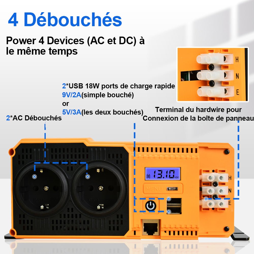 Onduleur pour site isolé du réseau pur sinus 1100VA 12V à 230V - eco-worthy-fr