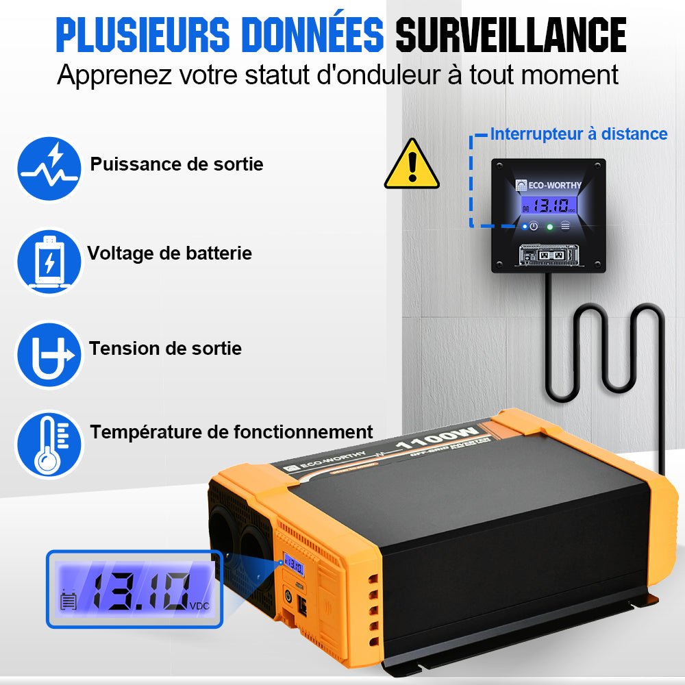Onduleur pour site isolé du réseau pur sinus 1100VA 12V à 230V - eco-worthy-fr