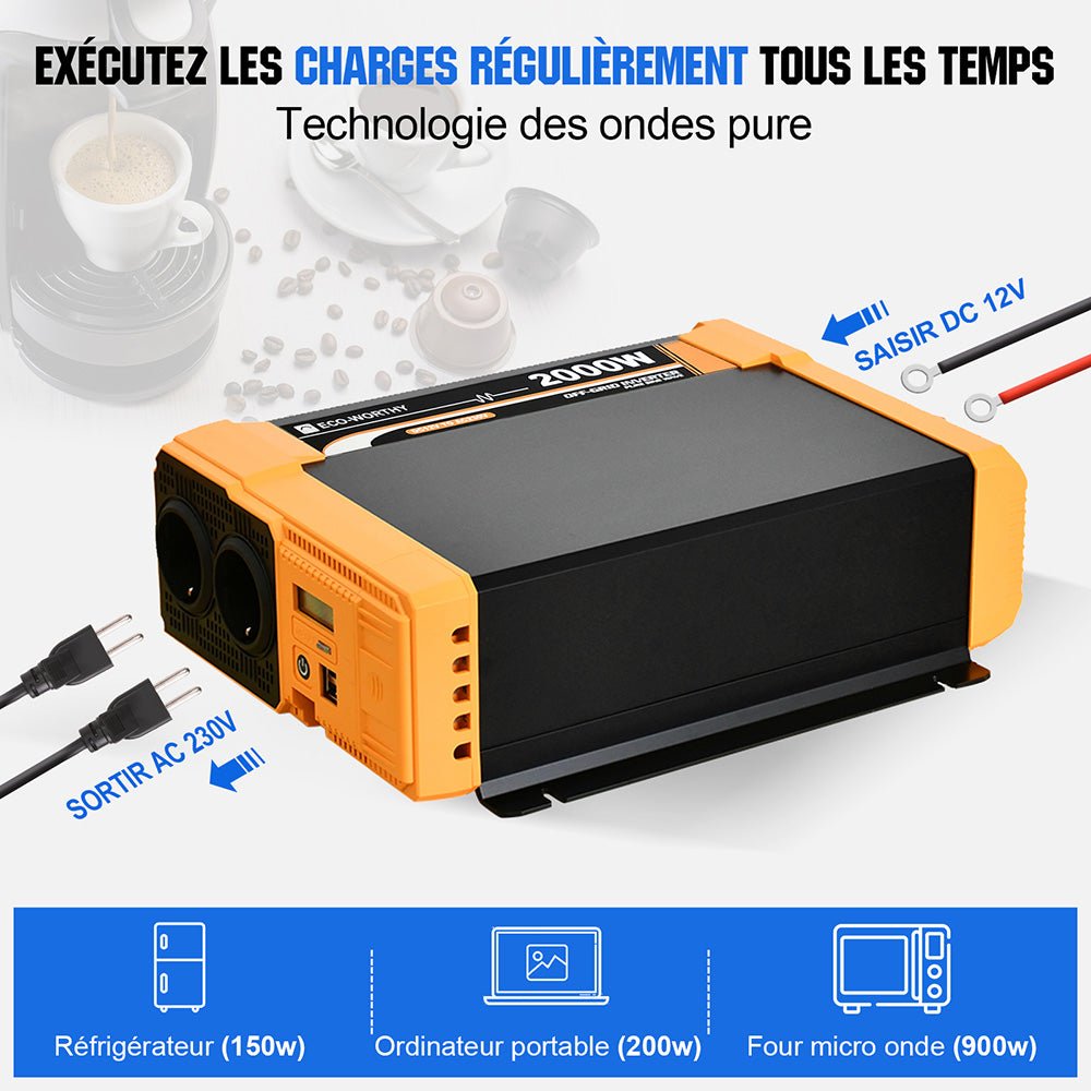 Onduleur pour site isolé du réseau pur sinus 2000VA 12V à 230V - eco-worthy-fr